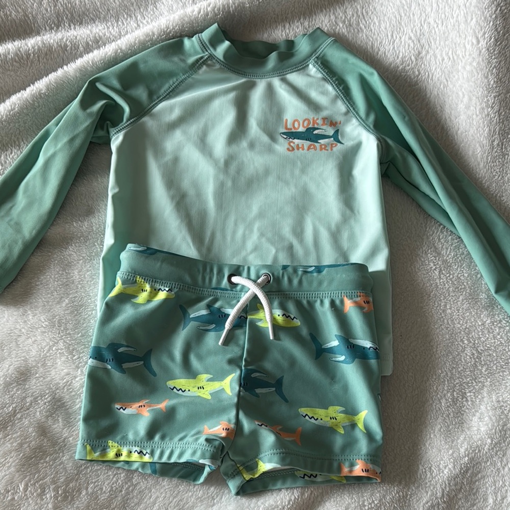 Carter's Green and Blue Rashguard Swim Set